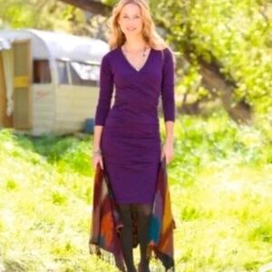 Sundance Eternal Compliments Ruched Plum Purple lined dress S flattering bodycon
